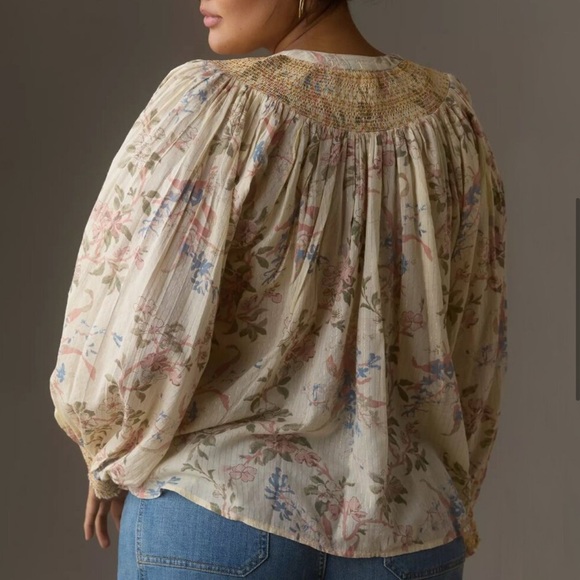 Anthropologie Long Sleeve Smocked Lurex Top - Picture 8 of 11